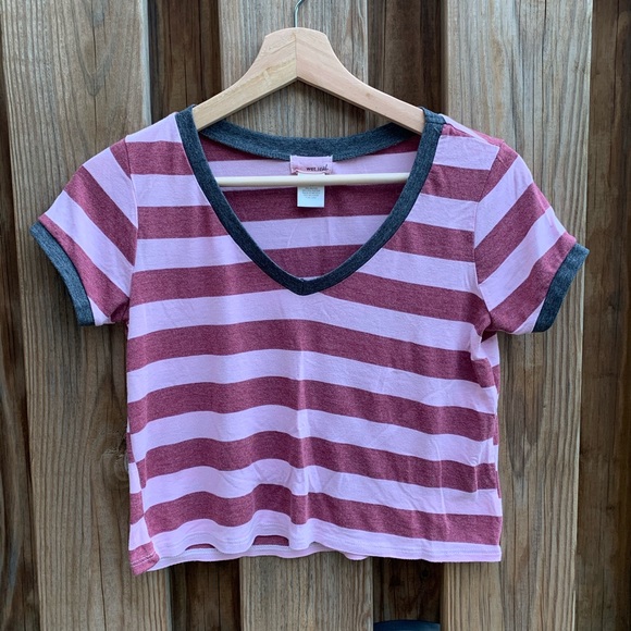 Wet Seal Pink and Red Striped Crop Top - Picture 2 of 6